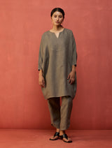 Etsu Yoke Linen Kurta Set - Grey