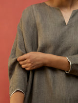 Etsu Yoke Linen Kurta Set - Grey