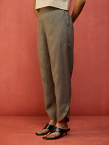 Ikis Overlapping Hem Linen Pant - Grey