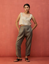 Ikis Overlapping Hem Linen Pant - Grey