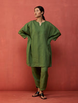 Etsu Yoke Linen Kurta - Fern Green