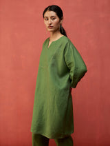Etsu Yoke Linen Kurta Set - Fern Green