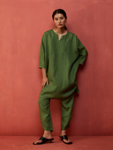 Etsu Yoke Linen Kurta Set - Fern Green