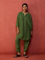 Etsu Yoke Linen Kurta Set - Fern Green