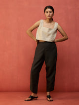 Etsu Yoke Linen Kurta Set - Charcoal