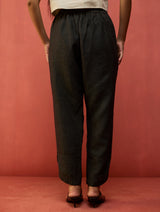 Ikis Overlapping Hem Linen Pant - Charcoal