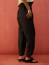 Ikis Overlapping Hem Linen Pant - Charcoal
