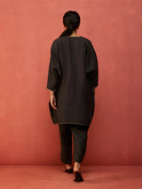 Etsu Yoke Linen Kurta Set - Charcoal