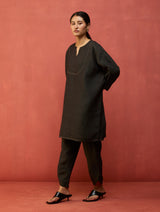 Etsu Yoke Linen Kurta Set - Charcoal