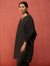 Etsu Yoke Linen Kurta - Charcoal