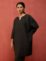 Etsu Yoke Linen Kurta Set - Charcoal