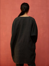 Etsu Yoke Linen Kurta - Charcoal