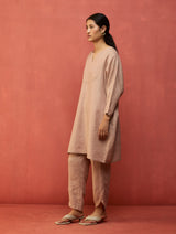 Etsu Yoke Linen Kurta Set - Dusty Rose