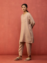 Etsu Yoke Linen Kurta Set - Dusty Rose