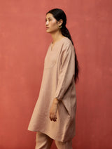 Etsu Yoke Linen Kurta - Dusty Rose