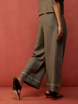 Kiera Cuban Collar Stripe Linen Co-ord Set - Grey