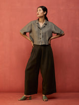 Kiera Cuban Collar Linen Co-ord Set - Grey