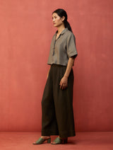 Kiera Cuban Collar Linen Co-ord Set - Grey