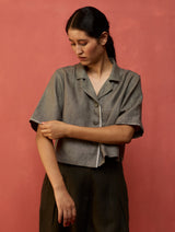 Kiera Cuban Collar Linen Shirt - Grey
