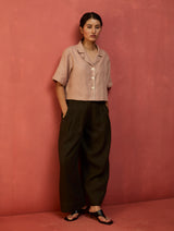 Kiera Cuban Collar Linen Co-ord Set - Dusty Rose