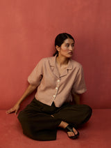 Kiera Cuban Collar Linen Co-ord Set - Dusty Rose