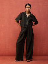 Kiera Cuban Collar Linen Co-ord Set - Charcoal