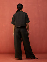 Kiera Cuban Collar Linen Co-ord Set - Charcoal