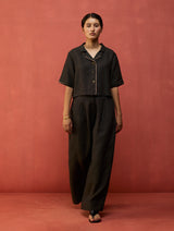 Kiera Cuban Collar Linen Co-ord Set - Charcoal