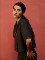 Kiera Cuban Collar Linen Shirt - Charcoal