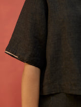 Kiera Cuban Collar Linen Co-ord Set - Charcoal