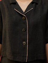 Kiera Cuban Collar Linen Shirt - Charcoal