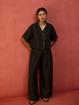 Kiera Cuban Collar Linen Co-ord Set - Charcoal