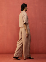 Kiera Cuban Collar Stripe Linen Co-ord Set - Dusty Rose