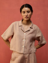 Kiera Cuban Collar Stripe Linen Co-ord Set - Dusty Rose