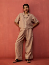 Kiera Cuban Collar Stripe Linen Co-ord Set - Dusty Rose