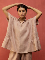 Bonnie Pleated Stripe Linen Co-ord Set - Dusty Rose