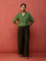 Kiera Cuban Collar Linen Co-ord Set - Fern Green