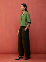 Kiera Cuban Collar Linen Co-ord Set - Fern Green