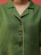 Kiera Cuban Collar Linen Shirt - Fern Green