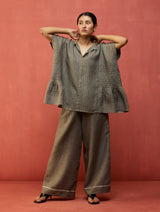 Bonnie Pleated Stripe Linen Co-ord Set - Grey