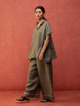 Bonnie Pleated Stripe Linen Co-ord Set - Grey