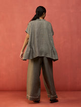 Bonnie Pleated Stripe Linen Top - Grey