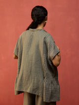 Bonnie Pleated Stripe Linen Top - Grey