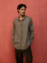 Zuma Hand-Embroidered Linen Shirt - Grey