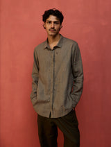 Zuma Hand-Embroidered Linen Shirt - Grey