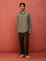 Taka Panelled Stripe Linen Shirt - Grey