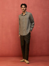 Taka Panelled Stripe Linen Shirt - Grey
