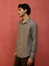 Taka Panelled Stripe Linen Shirt - Grey