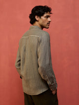 Taka Panelled Stripe Linen Shirt - Grey
