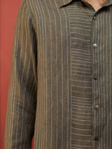 Taka Panelled Stripe Linen Shirt - Grey